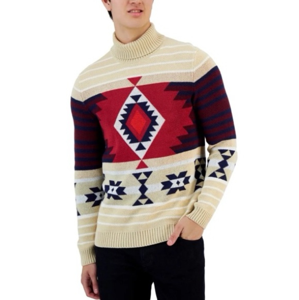 Men’s NWT Club Room Aztec Tribal Turtleneck Knit Pullover Sweater B2 Size XXL